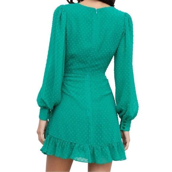 NWT YUMI KIM Daphne Faux Wrap Dress - Jewel Emerald Swiss Dot Small - Picture 2 of 12